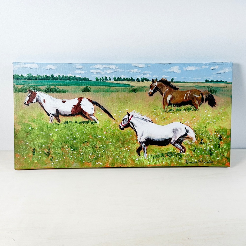 Original Horse Painting Laura‎ E Carter Art Canvas Wall Decor Farmhouse Decor
